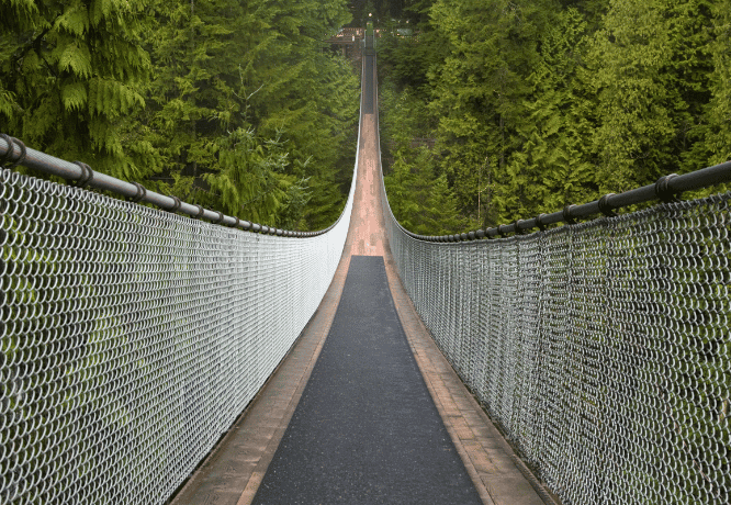 Glass deck suspension bridge for tourist attraction