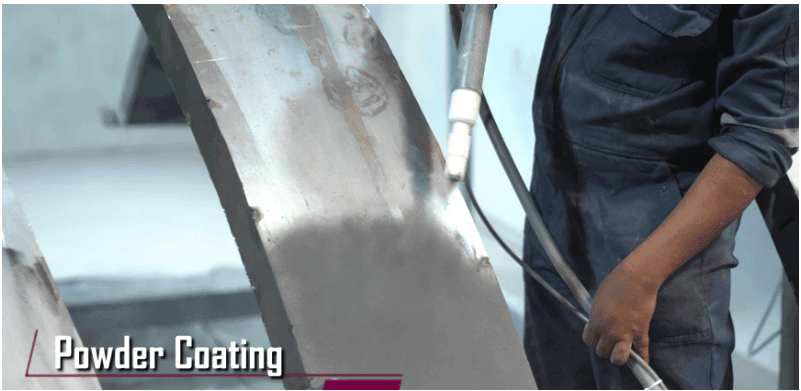 Powder coating machine for adventure park equipment