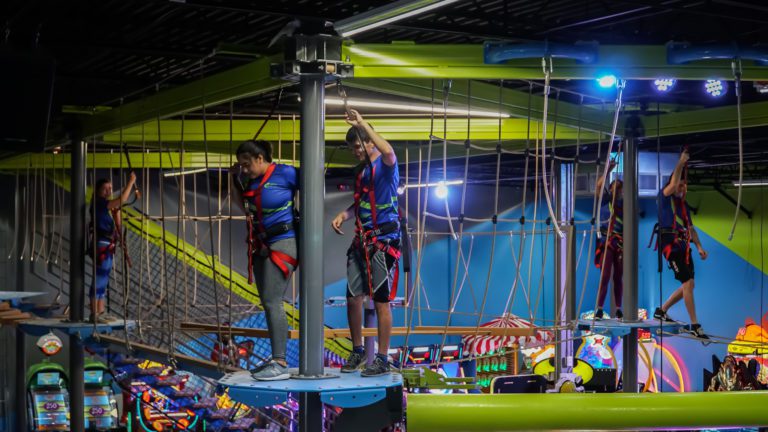 Indoor rope course installed in shopping mall