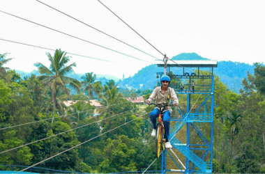 Adventure park setup in Manali with zipline and rope course installation