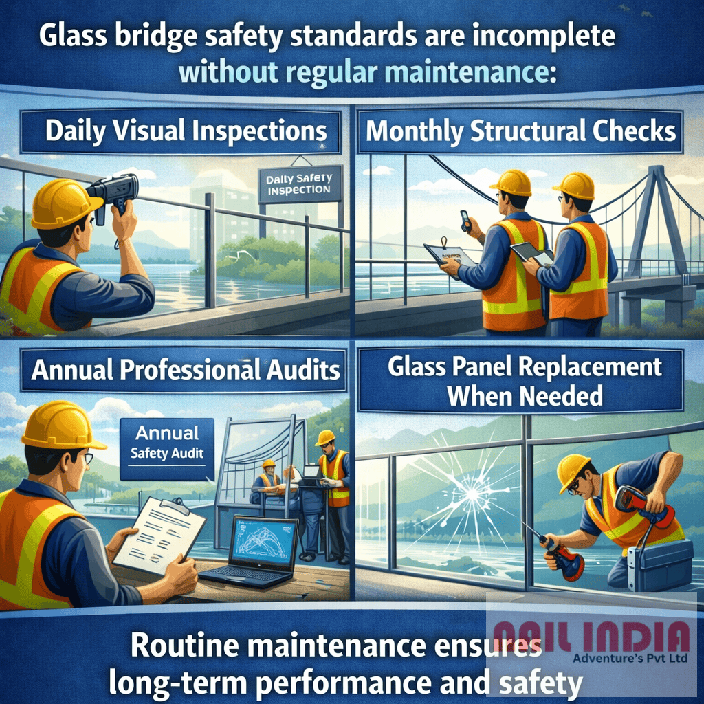 Glass bridge maintenance inspection ensuring long-term safety performance