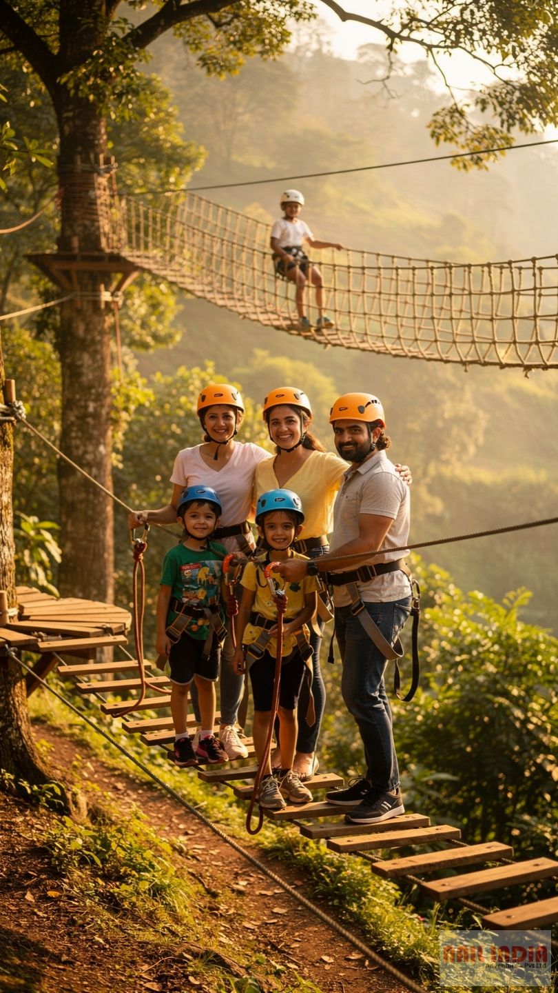 Family adventure zone with rope course and kids activities