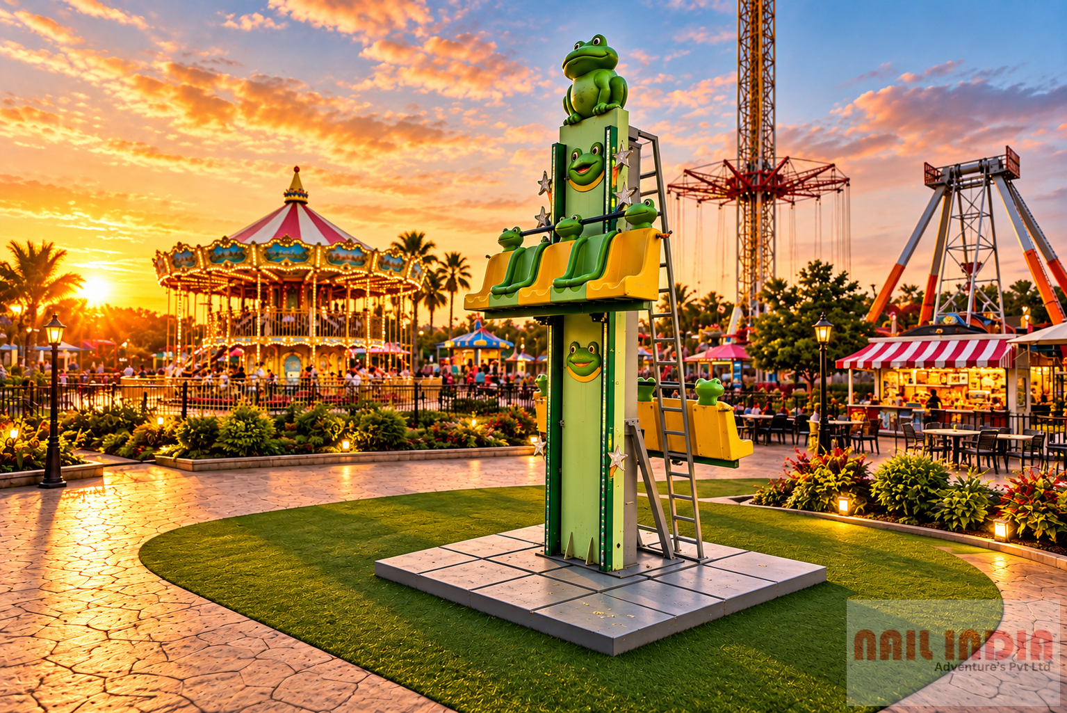 Frog Jump amusement ride installation in an outdoor entertainment area