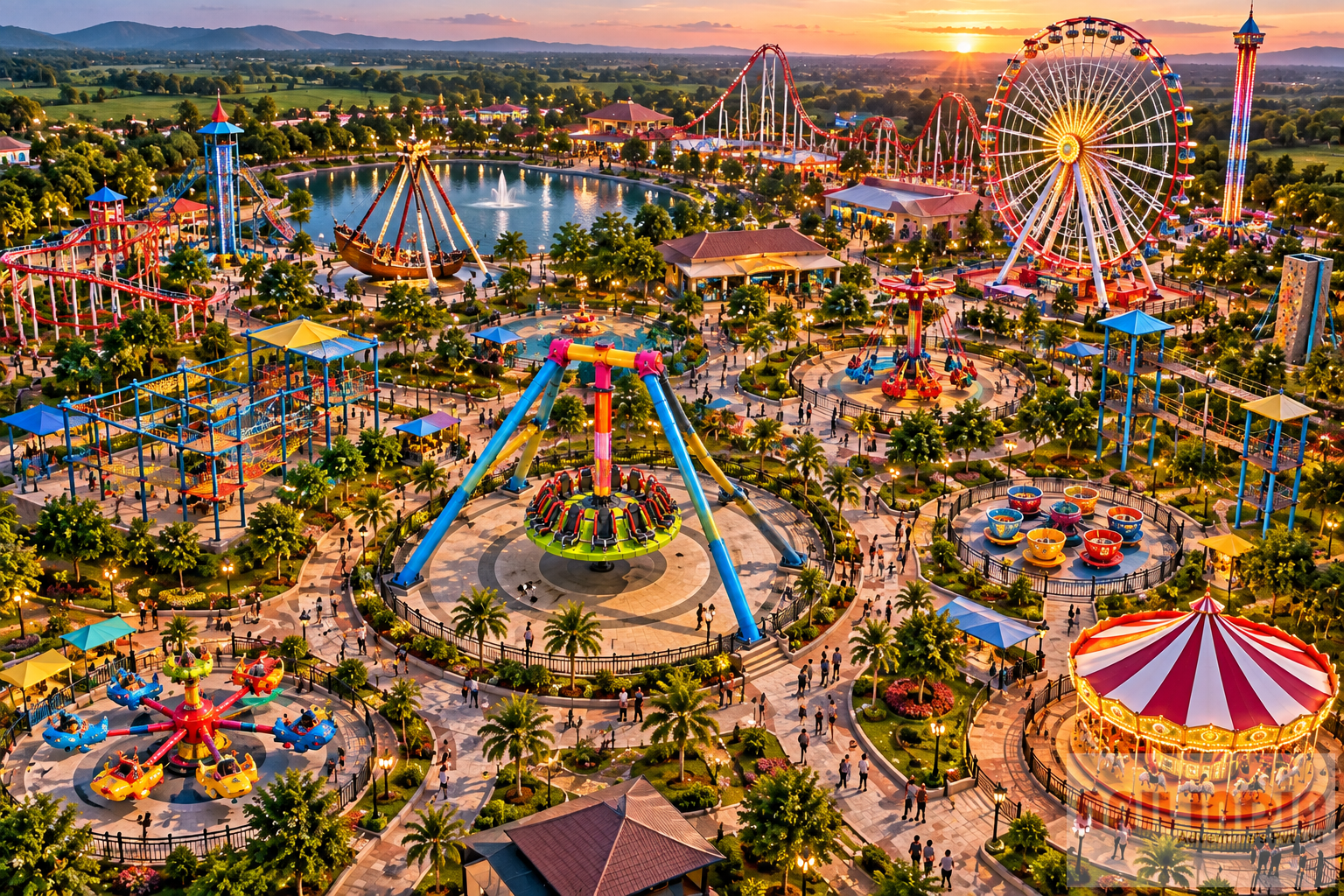 Example of a potential outdoor amusement ride setting. Use a real installation photo if showing a completed Nail India project.
