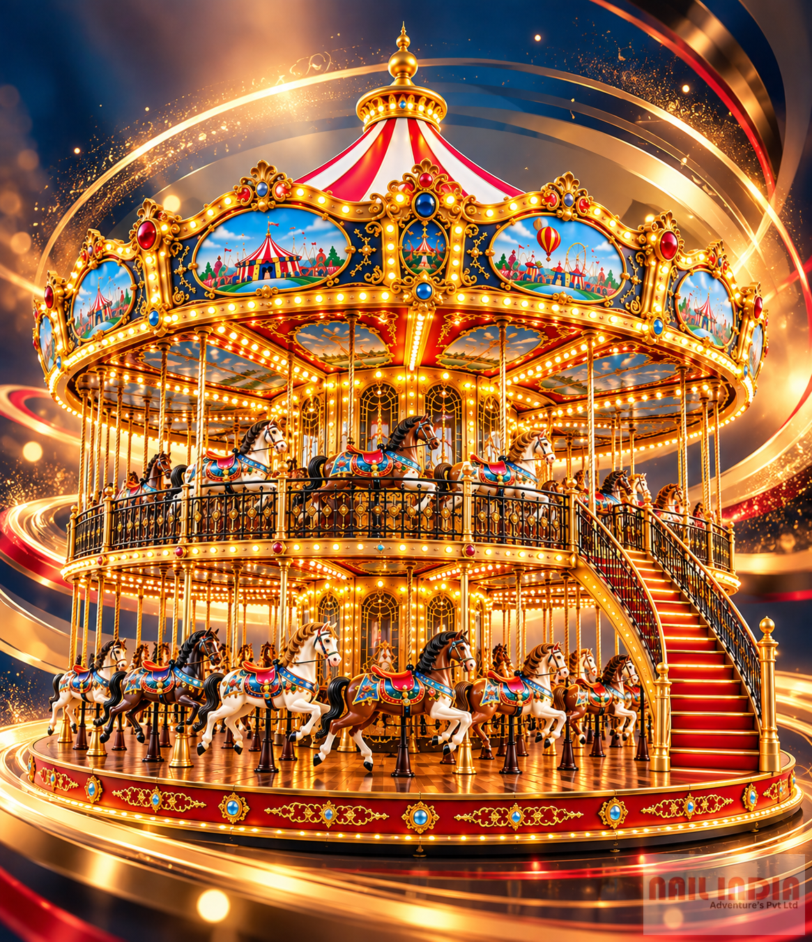 Double Carousel Ride for amusement parks and outdoor entertainment venues