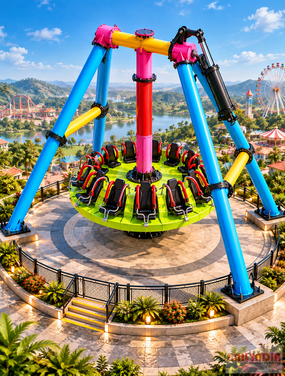 Pendulum amusement ride in an outdoor theme park setting